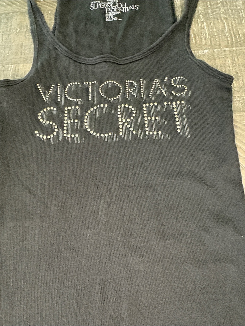 Victoria's Secret Black Rhinestone Logo Ribbed Tank - Picture 3 of 5